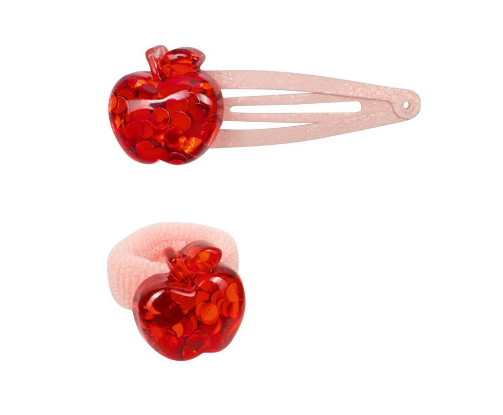 Apfel-Haarclip-Haargummi-rot-orange-funkelnd-detail