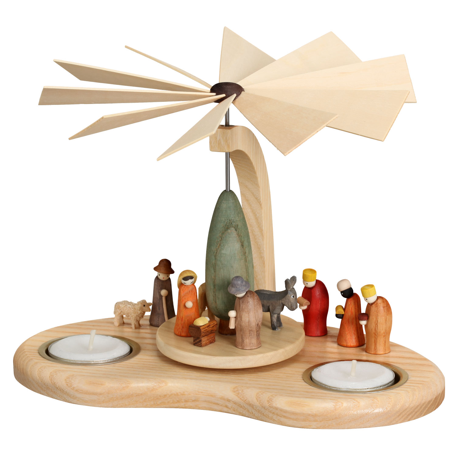 Weihnachtsbogenpyramide mit Krippe, 9 Figuren und Teelicht