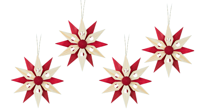 Weihnachtsbaum-Anhänger: rote Holzsterne, 4er-Set, 6,5 cm