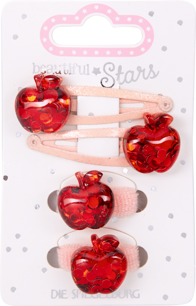 Apfel Haarclip & Haargummi rosa/rot funkelnd