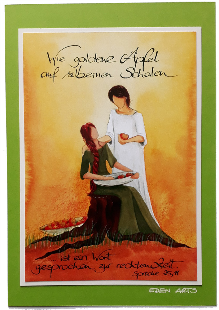 Klappkarte-golden-Aepfel-aus-silbernen-Schalen-EDEN-ARTS